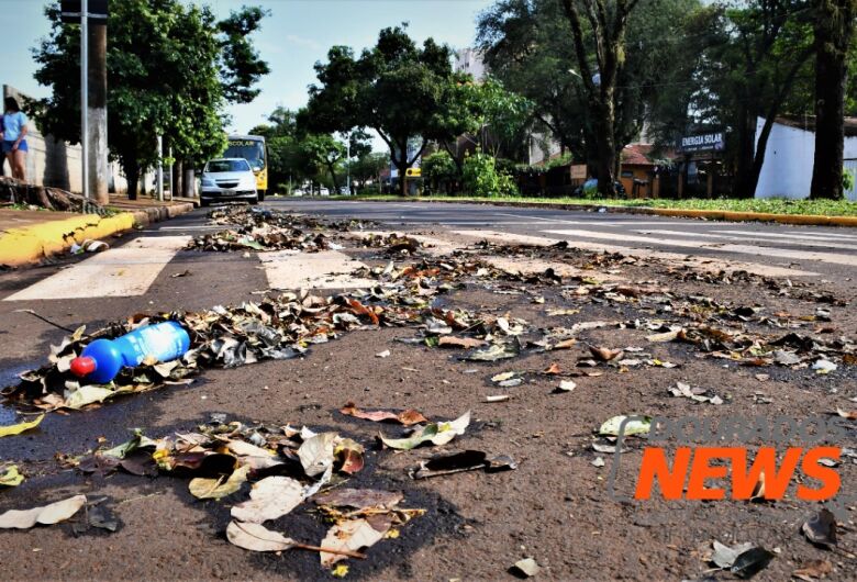 Ventania da madrugada deixa sujeira nas ruas de Dourados